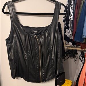 Torrid Black Faux Leather Tank with Gold Zipper